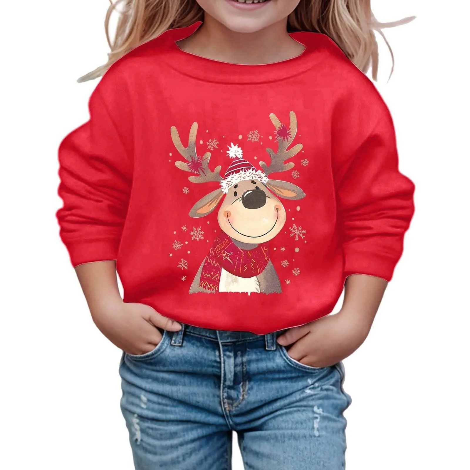 Пуловер для девочки с принтом, с круглым вырезом, длинными рукавами, повседневный мягкий флисовый пуловер для отдыха, размер 140, фото №1