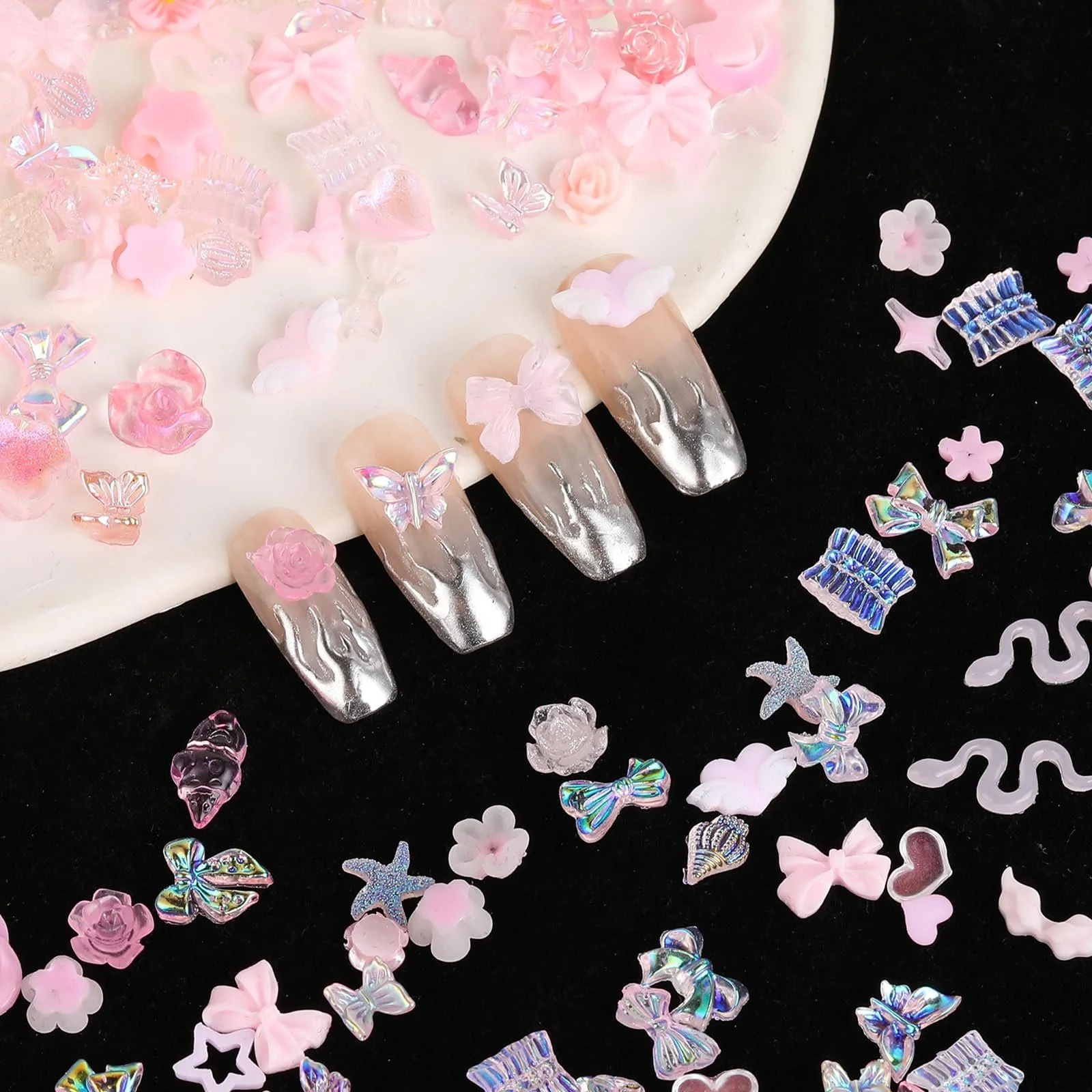 Украшения для ногтей Giantree, Разные формы, Сердце Бантик Бисер, 100 шт., 3D Подвески для ногтей, Набор украшений для ногтей, Ювелирные изделия для маникюра своими руками (Розовый), фото №4