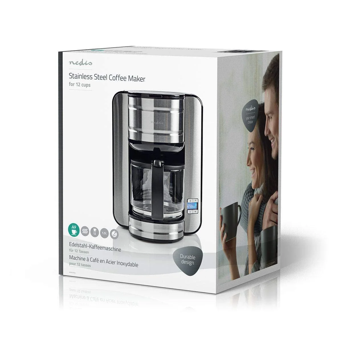 Кофеварка NEDIS KACM210EAL 12 чашек таймер 24 часа нержавеющая сталь, фото №8