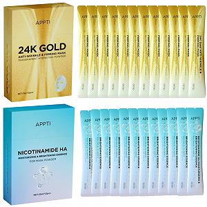 Маска для лица SHEEYOON Peel Off Crystal Face Jelly Mask Powder и набор сывороток с никотинамидом/гиалуроновой кислотой, DIY спа-уход за кожей лица (24K Gold) - Фото 1