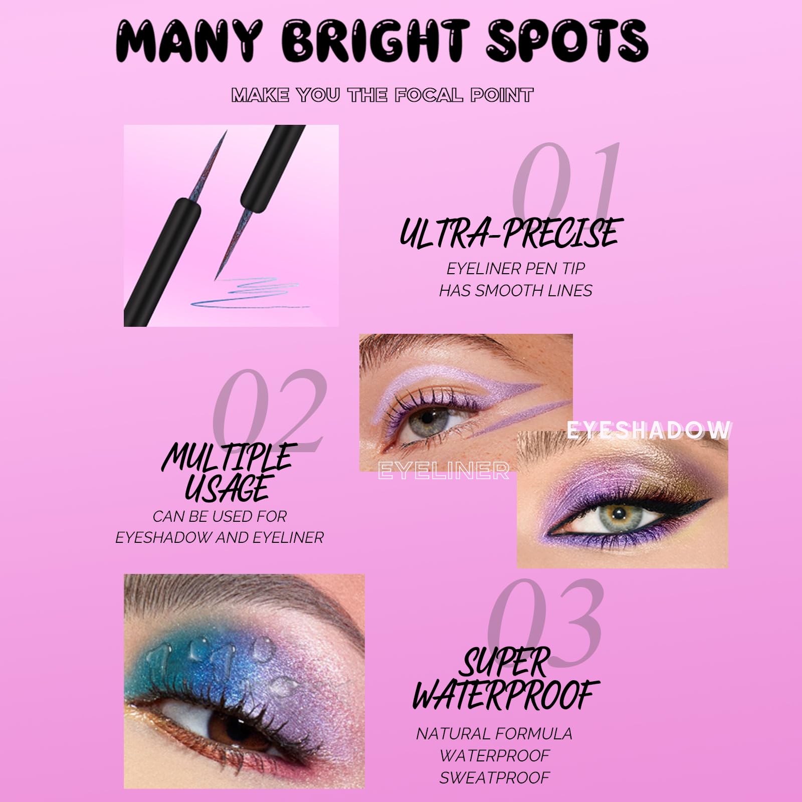 Рідка підводка для очей з блискітками Domality 6 Colours Sunset Набір Металік Водостійка Швидкосохнуча, фото №4