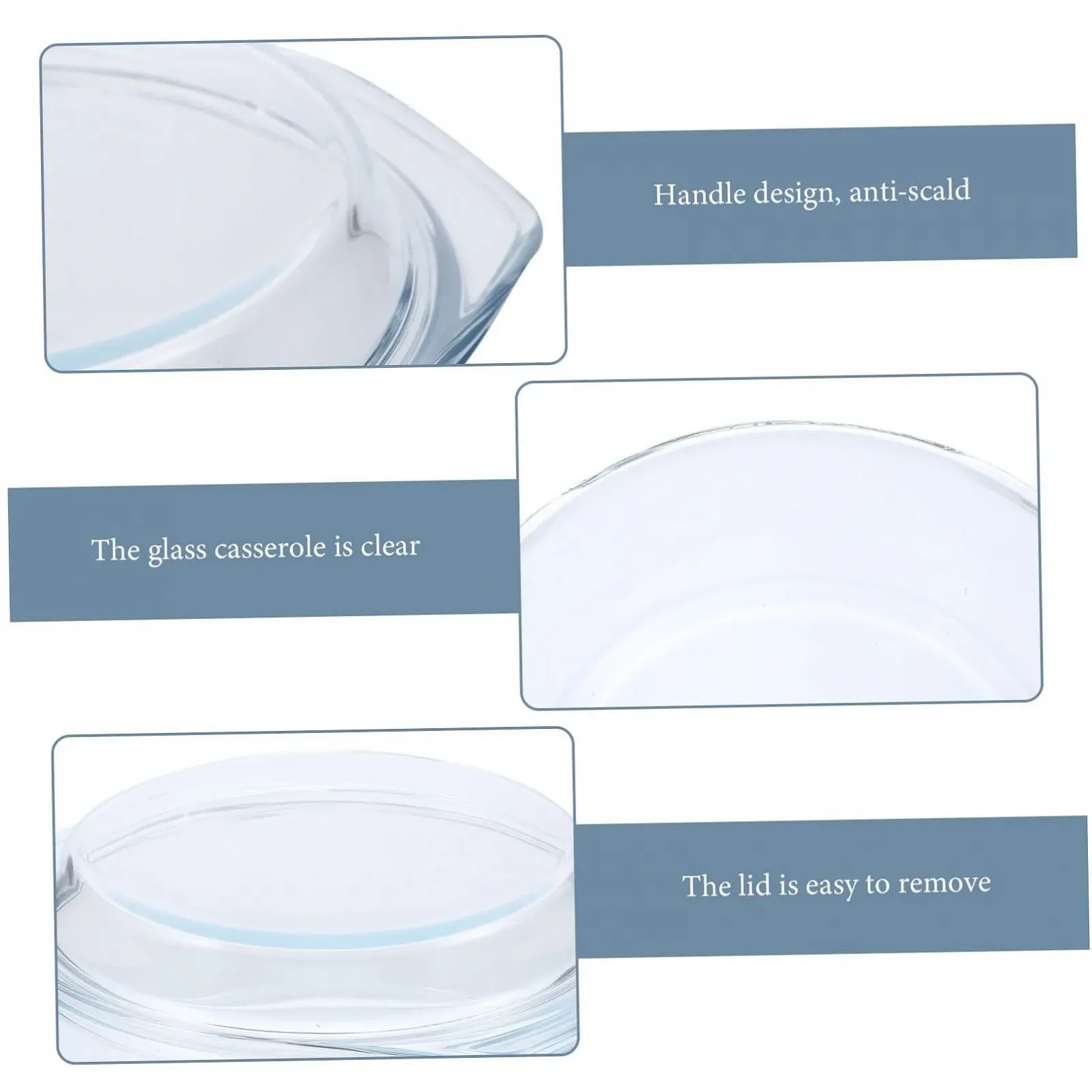 Форма для запекания стеклянная TOYANDONA с крышкой круглая термостойкая прозрачная, фото №7