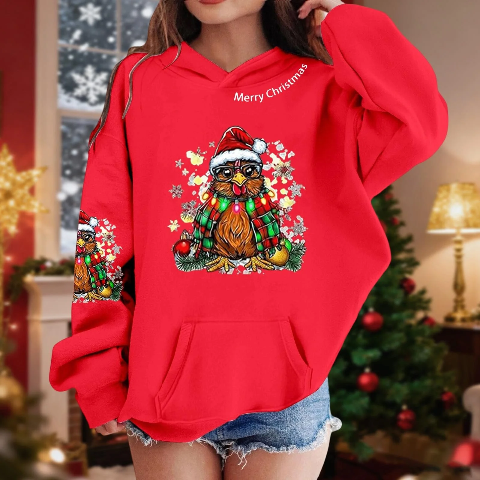 Різдвяний Світшот Худі для Дівчаток Довгий Рукав З Принтом М'який Фліс, фото №3