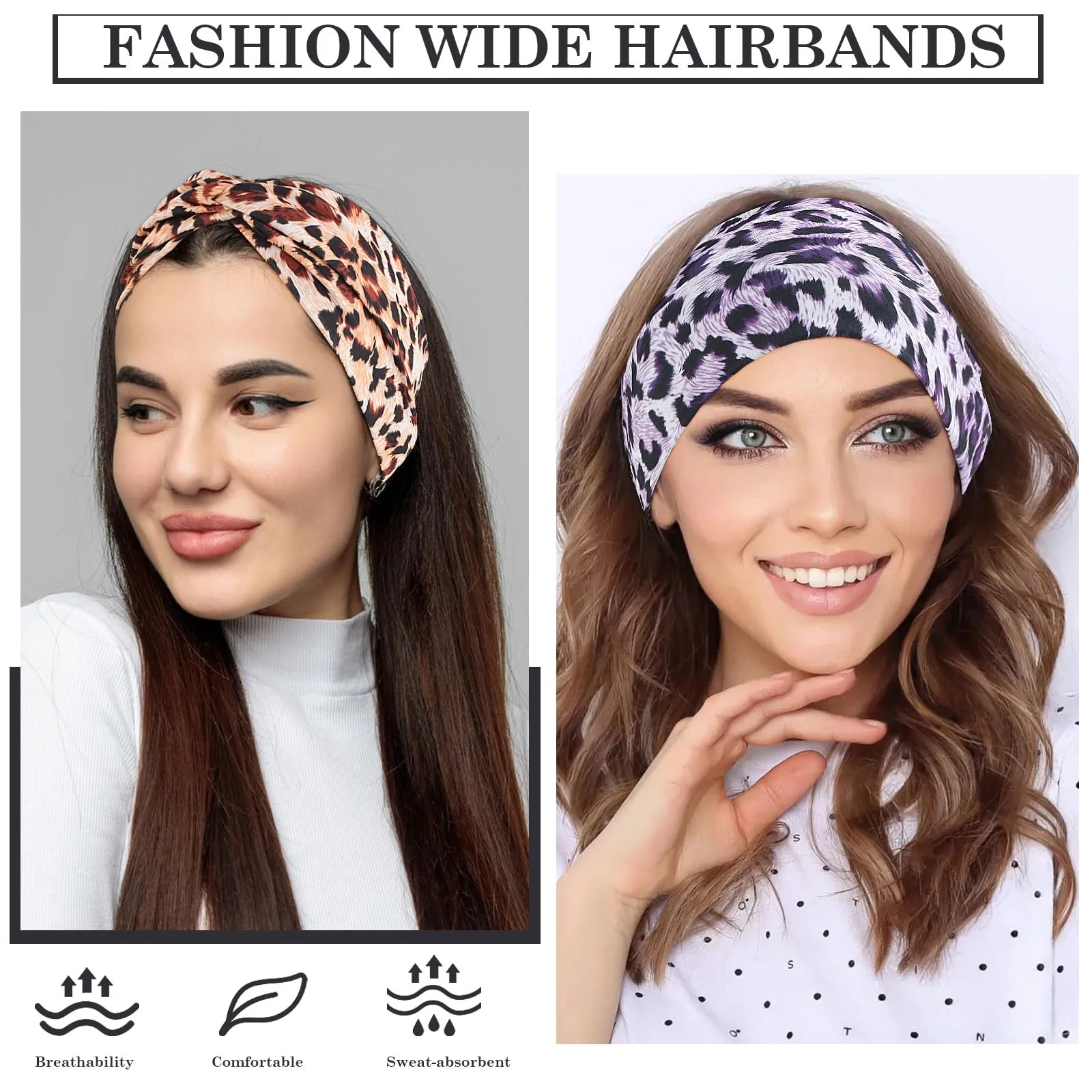 Жіноча Пов'язка на Голову з Леопардовим Принтом, Широка, Еластична, фото №4 Жіноча Пов'язка на Голову з Леопардовим Принтом, Широка, Еластична, фото №4