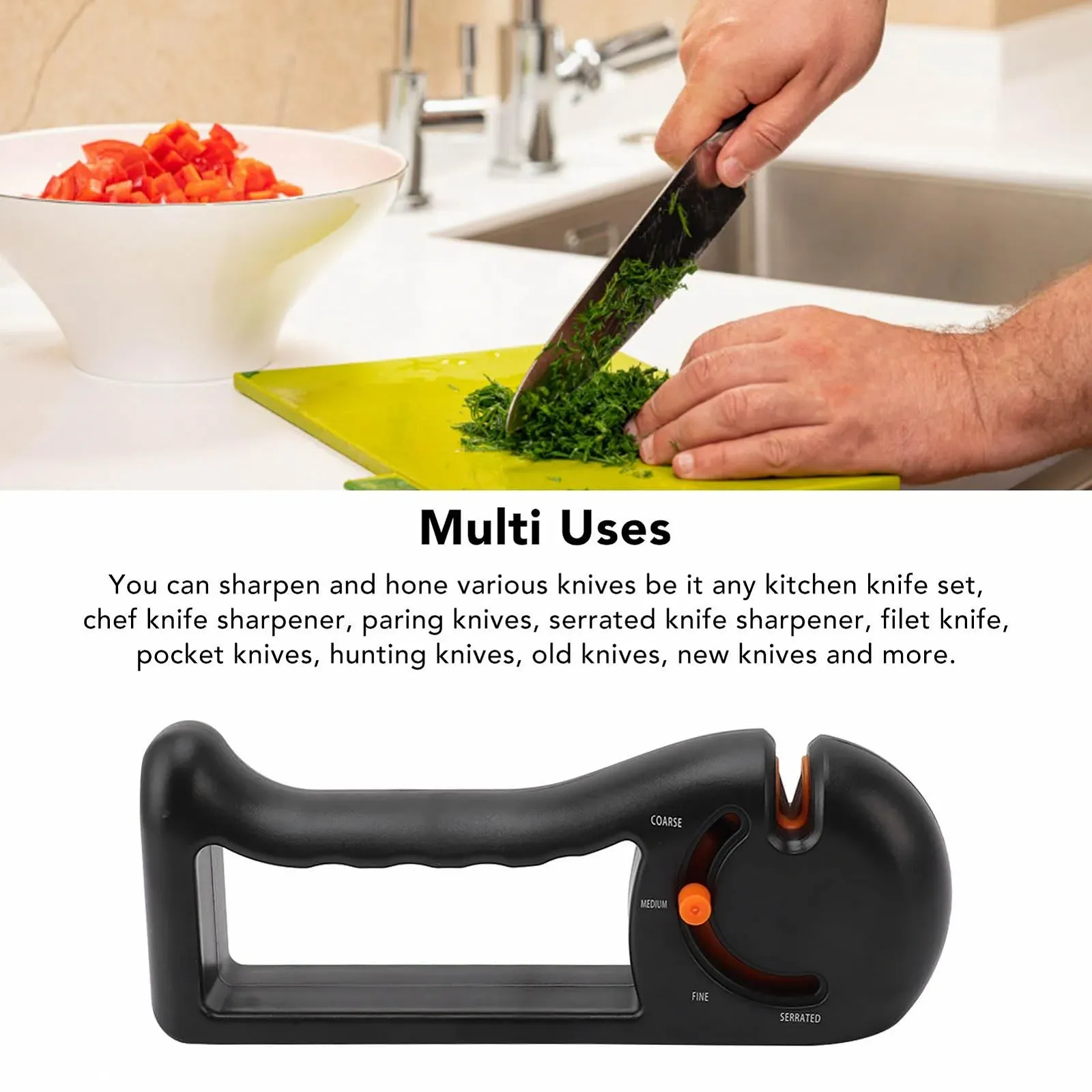 Точило для ножів TOPINCN 4-Level Adjustable ручна 4-рівнева Помаранчева, фото №6