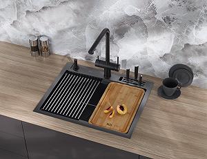 Мийка для кухні чорна накладна декорована з PVD покриттям Nett NBS-5747 - Фото 1