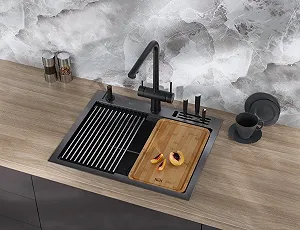 Мийка для кухні чорна з нержавіючої сталі, з PVD покриттям, багатофункціональна, Nett NB-5747 - Фото 1