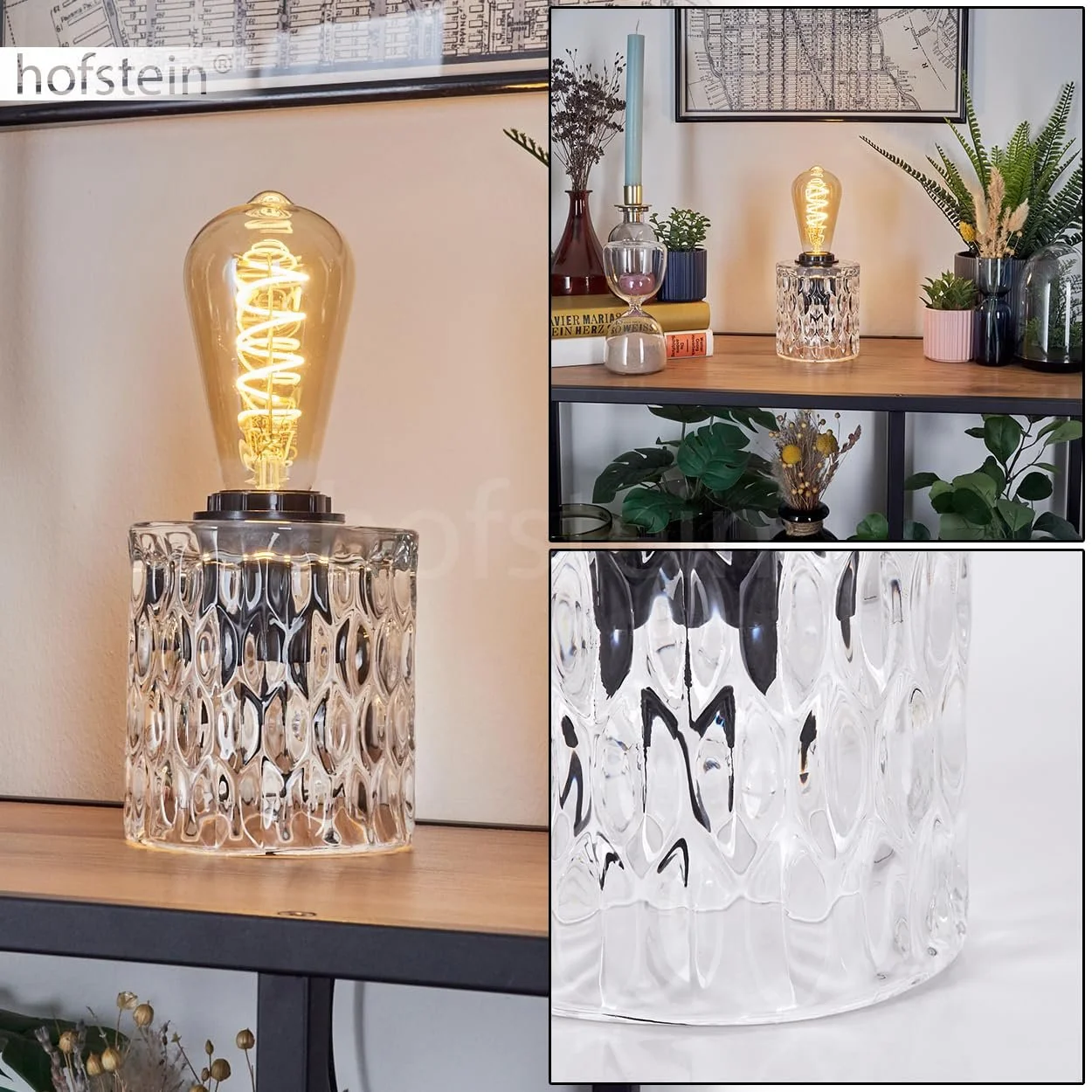 Настільна лампа HOFSTEIN Sonhim Modern Vintage / Retro Design Метал / Скло Ø11 см E27 Прозорий / Чорний, фото №2