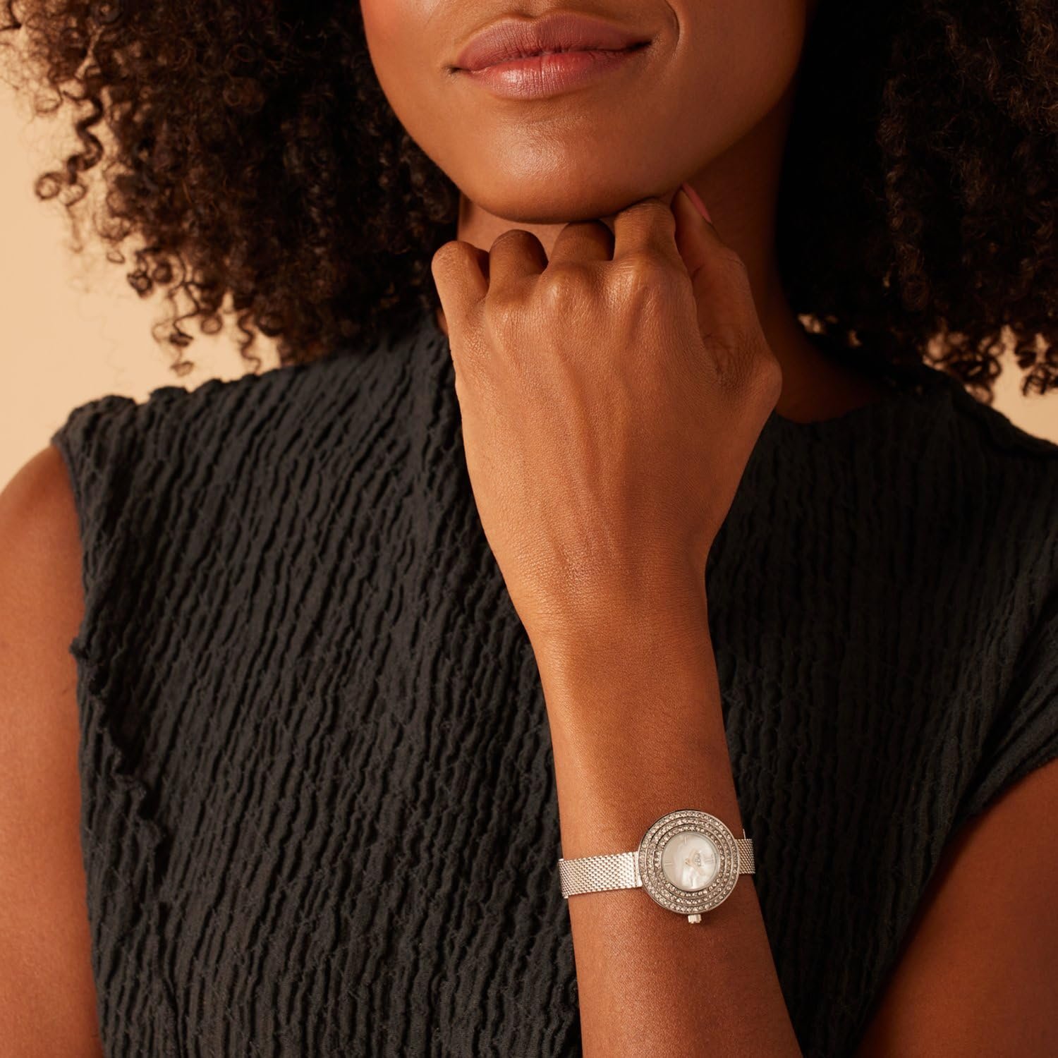 Женские часы Lucardi Regal серебряного цвета с тремя рядами кубического циркония, сплав, серебристый цвет, 29.10 мм, фото №4