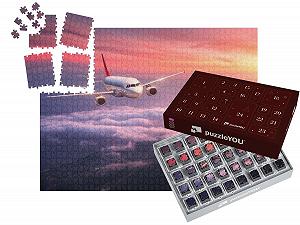 Пазл-адвент-календарь puzzleYOU Самолеты "Полет пассажирского самолета сквозь красное вечернее небо" 1000 элементов - Фото 1