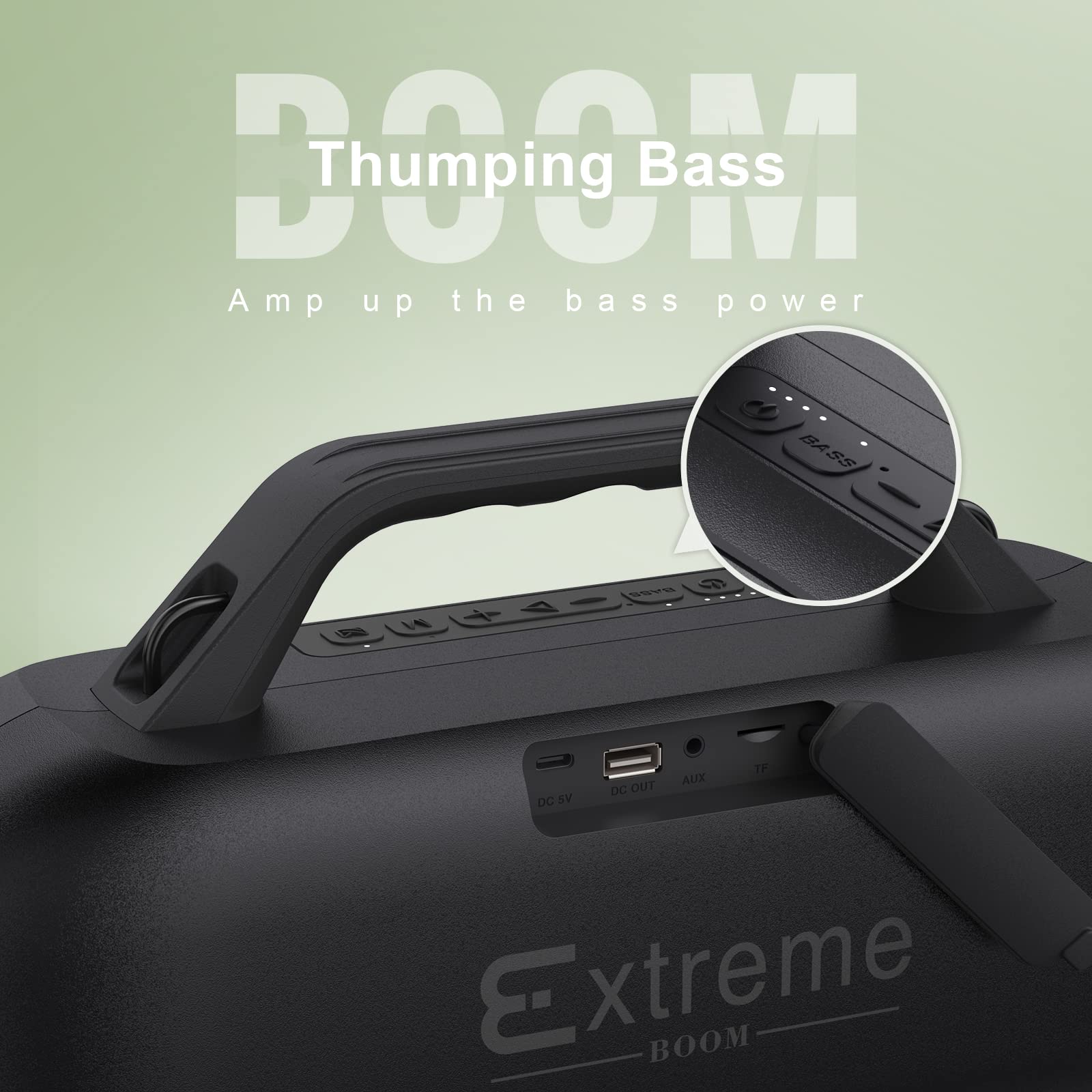 Колонка DOSS Extreme Boom Bluetooth з водонепроникністю IPX6, 60 Вт інтенсивний бас, 30 годин часу відтворення, акумуляторна батарея 10400 мАг, стерео-парування, Bluetooth колонка з ручкою для внутрішнього та зовнішнього використання, фото №6