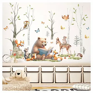 Наклейка на стену Little Deco DL5067 L Лесные животные Медведь Лиса - Фото 1