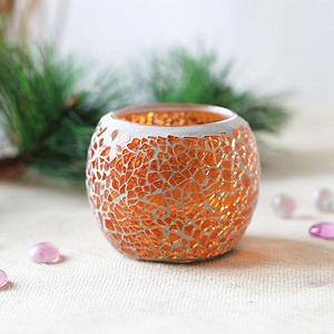 Подсвечник joyMerit Mosaic Glass Tea Light Holder Оранжевый synthetic.ua - Фото 1