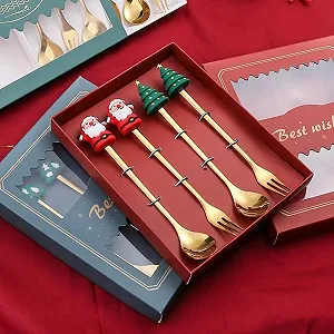 Ложка для кави Різдвяна Виделка для фруктів з нержавіючої сталі Набір різдвяних столових приборів synthetic.ua - Фото 1