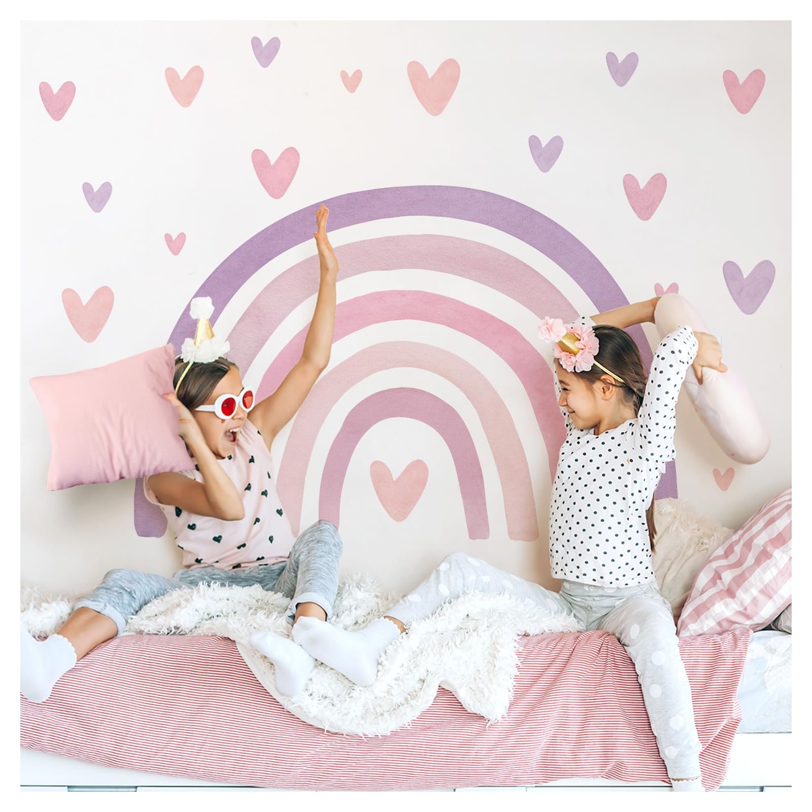 Наклейка на стену Little Deco DL5090 M Радуга с сердечками Фиолетовый Розовый, фото №1