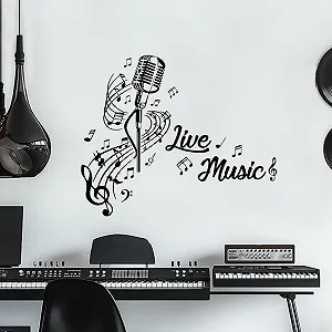 Наклейка на стіну SUPERDANT Live Music Мікрофон Ноти Чорна Вінілова 2 аркуші - Фото 1