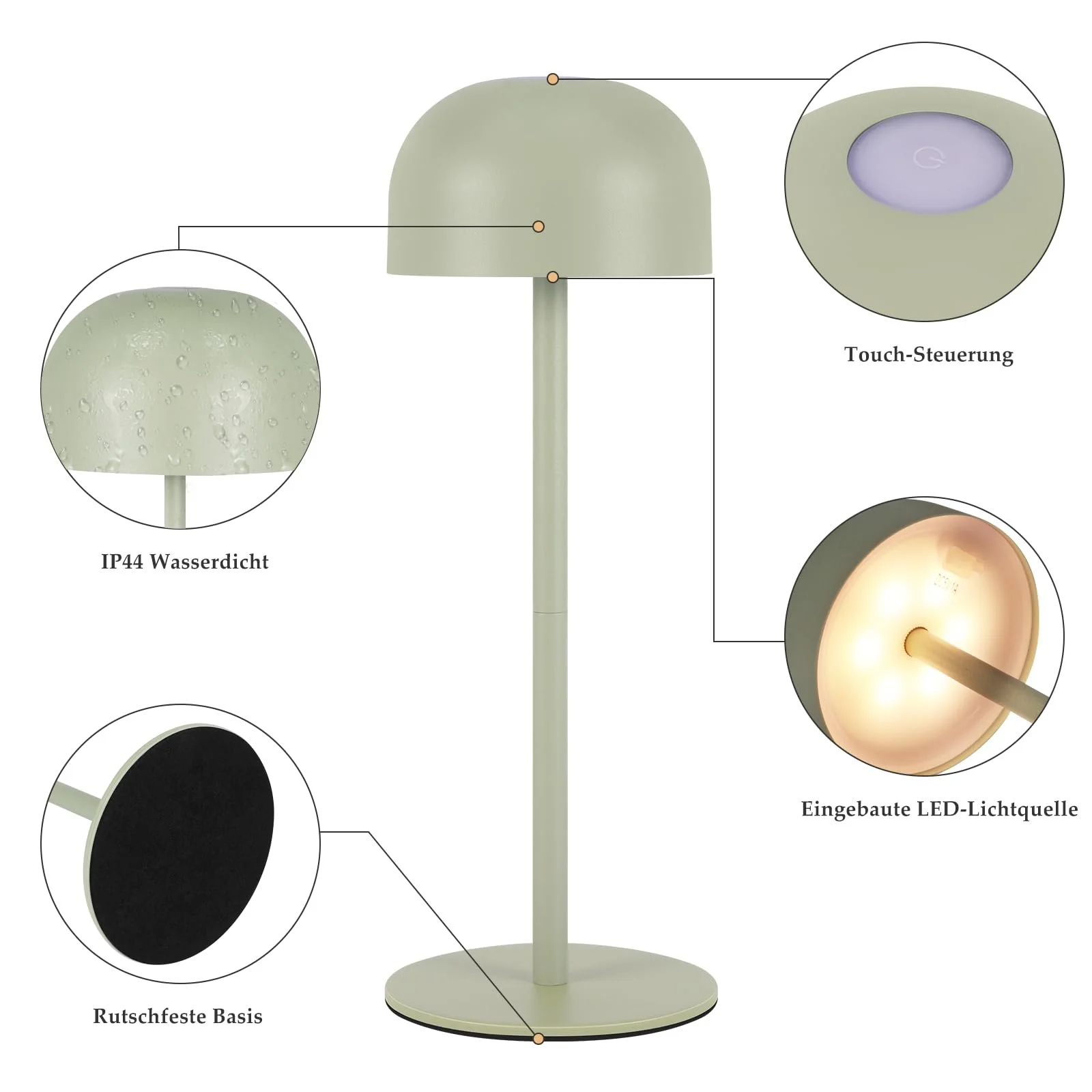 Настільна лампа LED Homefire Бездротова Регульована за висотою IP44 Зелений, фото №4