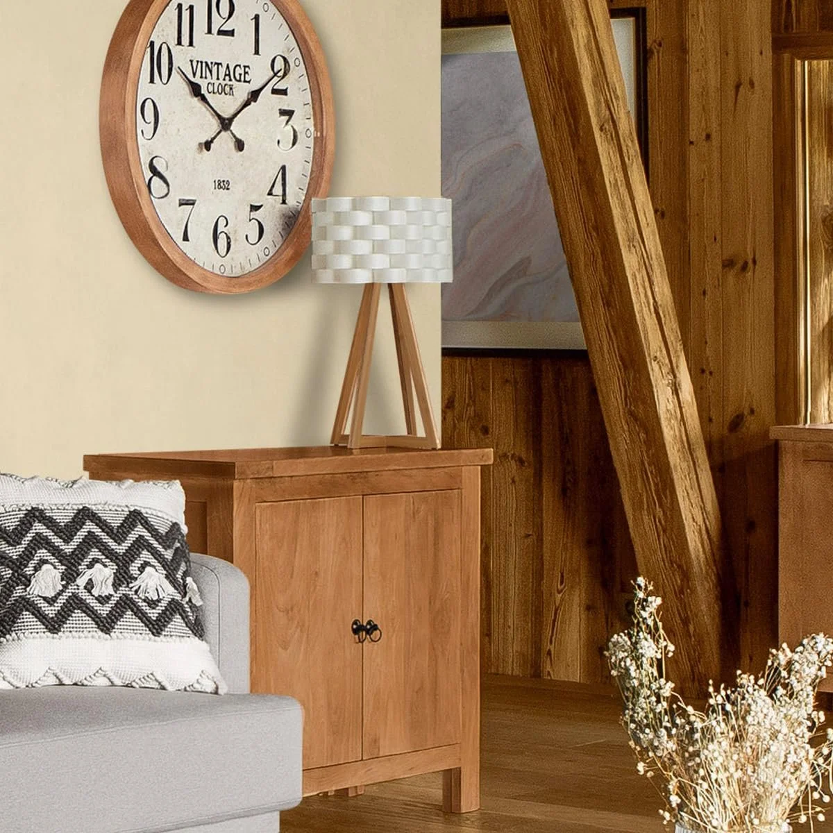 Настільна лампа Sleek Bamboo stand and fibreglass look woven lampshade Бамбукова підставка та плетений абажур під скловолокно, фото №6