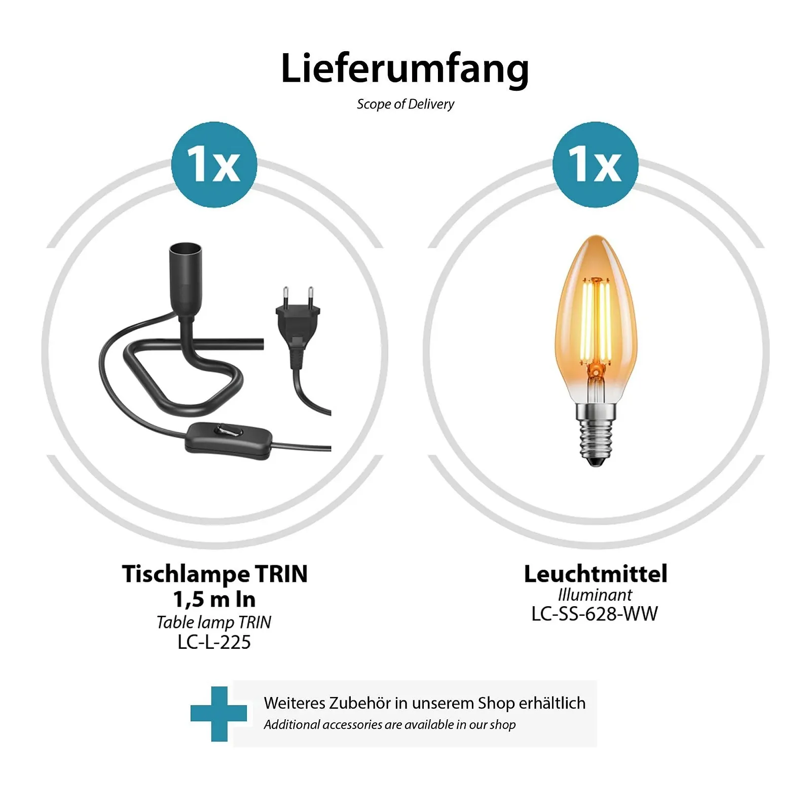 Настільна лампа ledscom.de Trin з вилкою та вимикачем лампою E14 458лм Чорна/Золота, фото №4