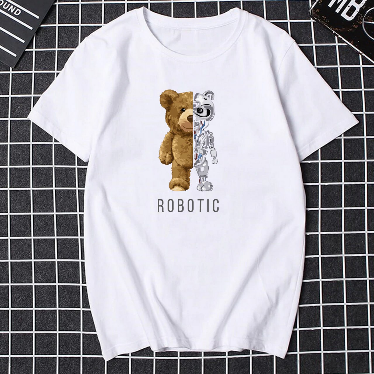 Футболка мужская с принтом мишка-робот SW1007 цвет белый размер M/L, фото №1