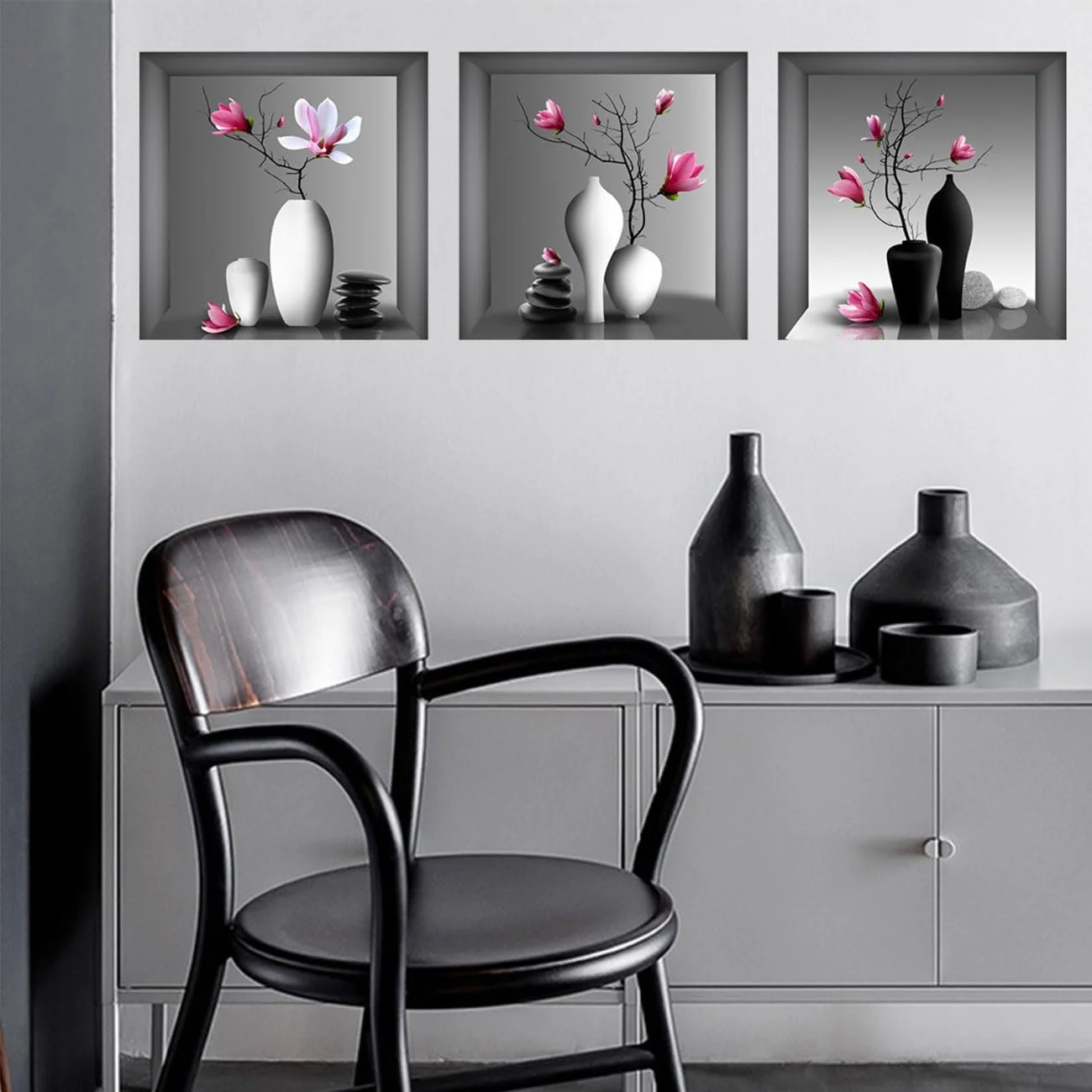 Наклейки на стіну 30 x 30 см Рослини та вази Набір 3 шт. 3D Самоклейні, фото №4