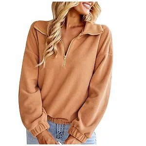 Флисовая толстовка Komiseup, женская, большого размера, на молнии, повседневная плюшевая кофта с V-образным вырезом, легкая толстовка с длинными рукавами - Фото 1