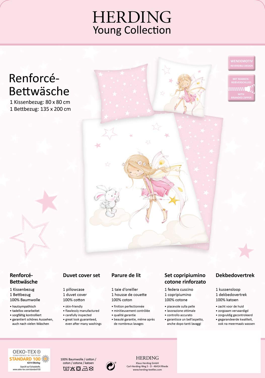 Комплект Постельного Белья Herding Little Fairy Реверсивный Рисунок Наволочка 80 x 80 см, Пододеяльник 135 x 200 см, Хлопок/Рефорс, Разноцветный, фото №7