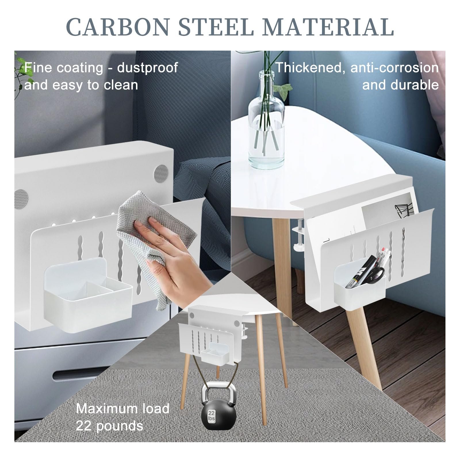 Настольный органайзер для стола Держатель ПК Подвесной стальной органайзер для стола Без сверления Кабельный канал Держатель кабеля с держателем для ручек для офиса дома (одинарный слой белый), фото №6