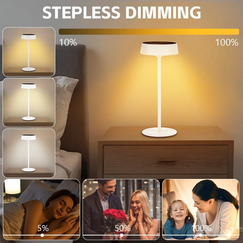 Настільна лампа HOTUT LED акумуляторна сонячна 4000 mAh IP65 3 режими Black/White, фото №3