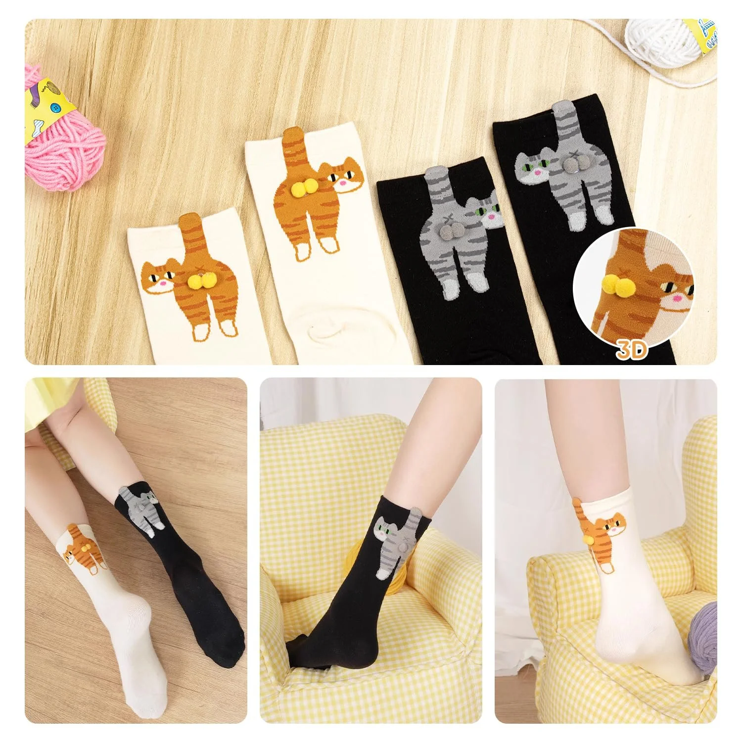 Шкарпетки з котами та кульками, 2 пари, фото №7 Шкарпетки з котами та кульками, 2 пари, фото №7