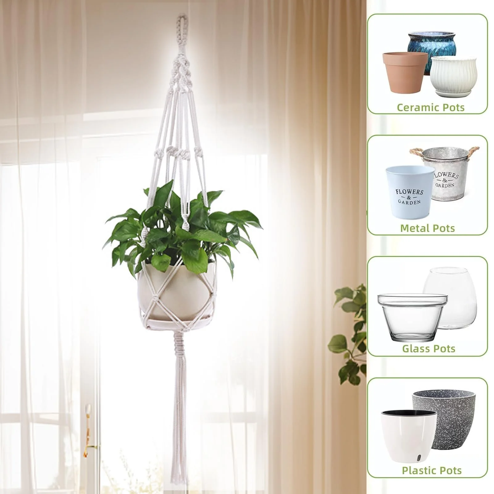 Набір підвісних кашпо макраме Boho 105 см 3 шт., фото №7 Набір підвісних кашпо макраме Boho 105 см 3 шт., фото №7