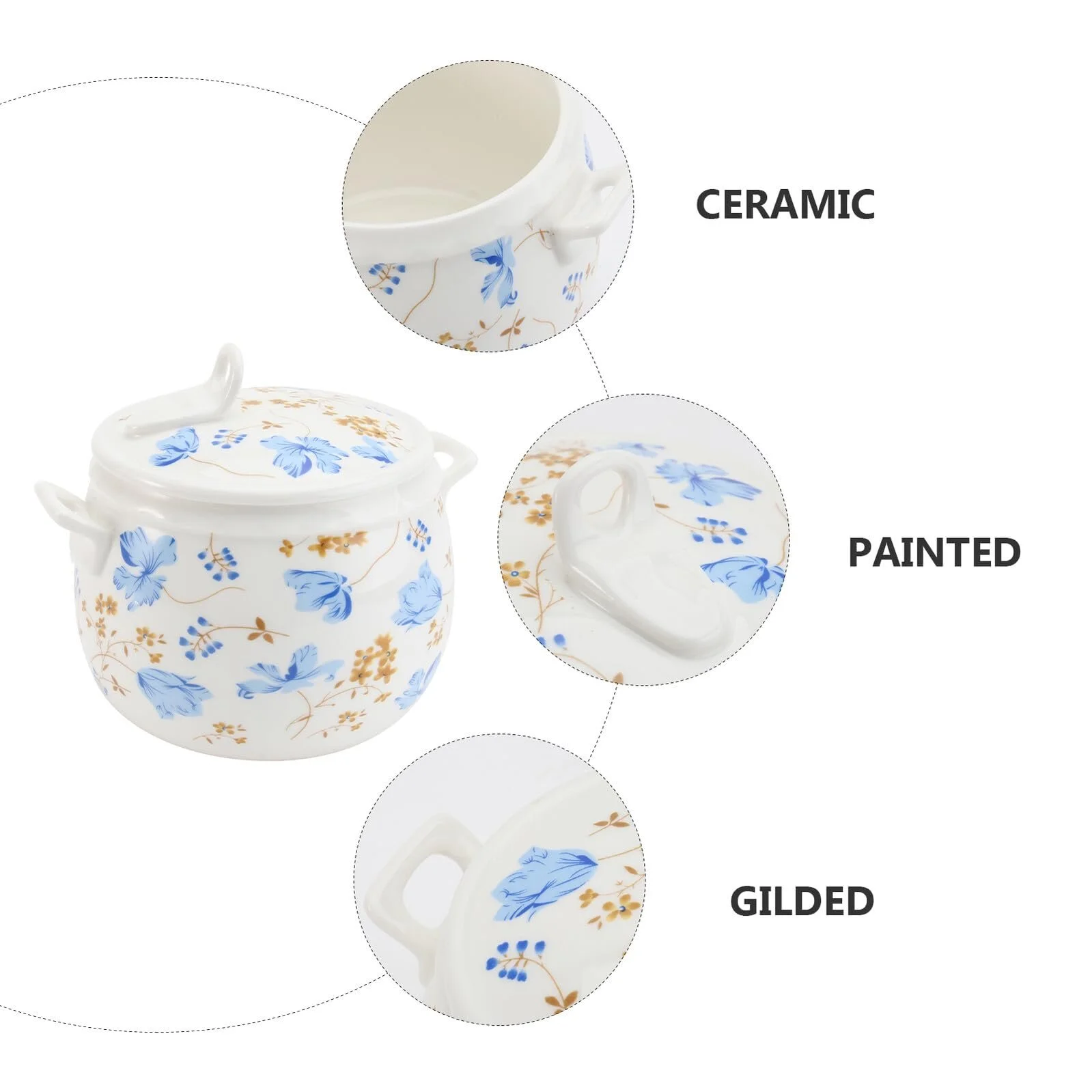 Кастрюля керамическая NOLITOY с крышкой дизайн Орхидея термостойкая для тушения, фото №5