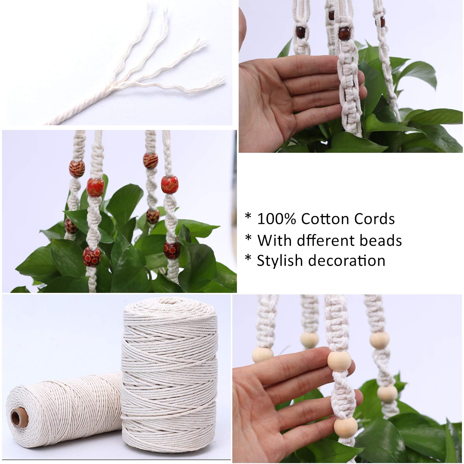 Тримачі для рослин макраме 3 шт. Бавовняні ручної роботи Кремові, фото №4