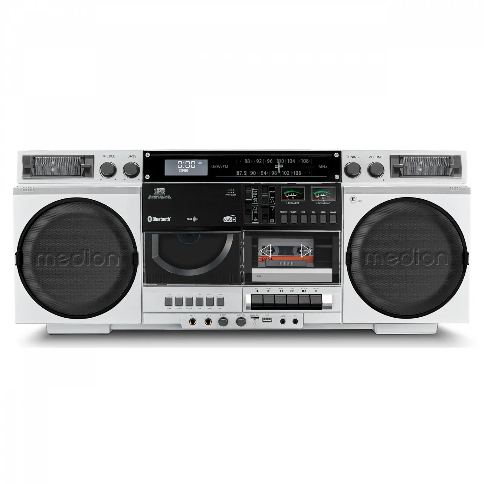 Ретро магнитола MEDION P66538 с CD-плеером, USB, SD, CD, кассеты MC, DAB+ радио, телескопическая антенна, Bluetooth, кассетная дека, функция записи, питание от батарей, фото №1