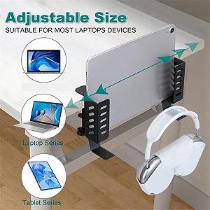 Держатель для ноутбука, Вертикальная подставка для ноутбука для стола, металлическая подставка для ноутбука, не требует сверления, с крючком (Черный) synthetic.ua - Фото 1