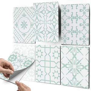 Наклейки для плитки creatisto самоклеючі орнамент бірюзовий 9 шт - Фото 1