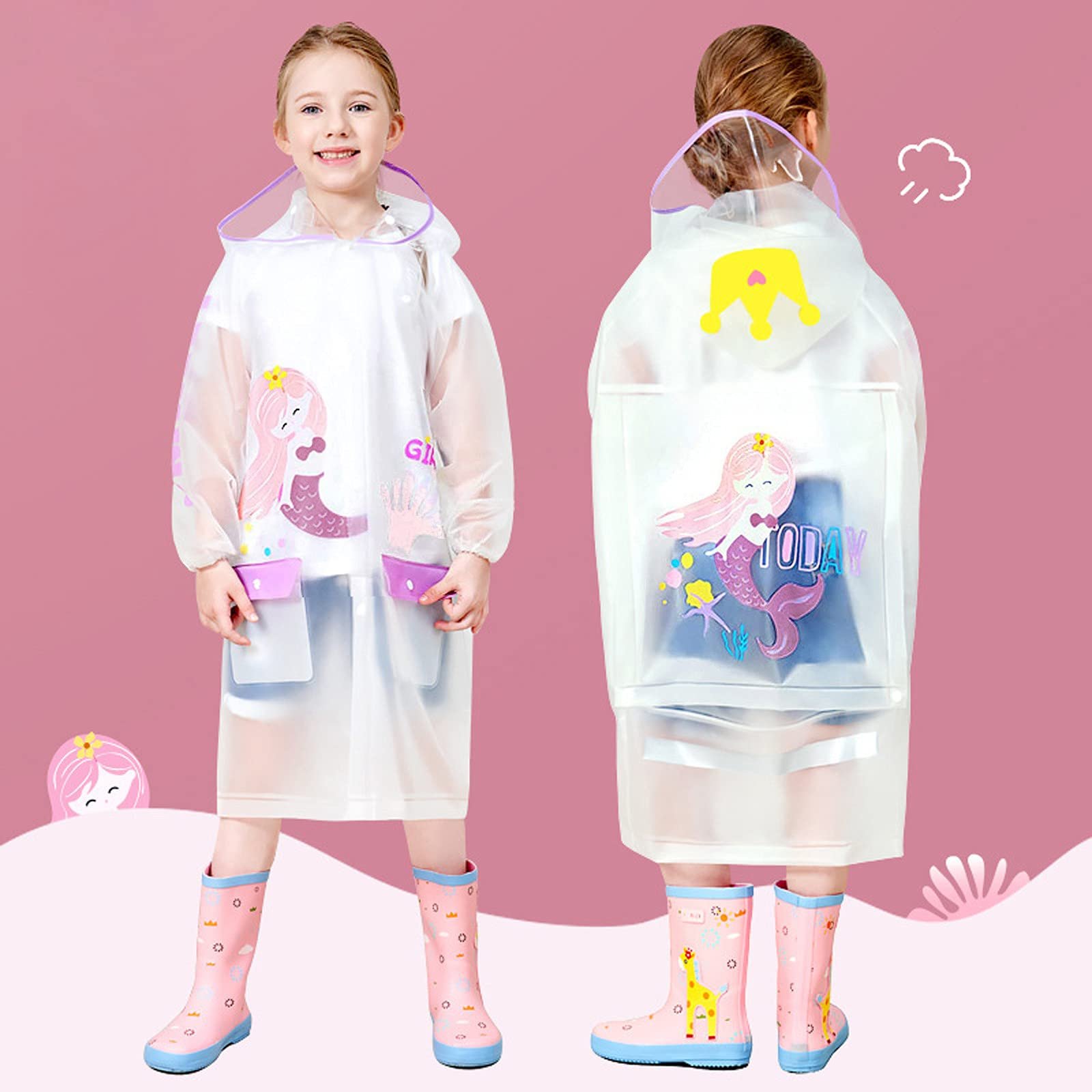 Дитячий дождевик-пончо SAUTRV для мальчиков с капюшоном, ветровка, куртка для девочек, маленький размер, фото №2