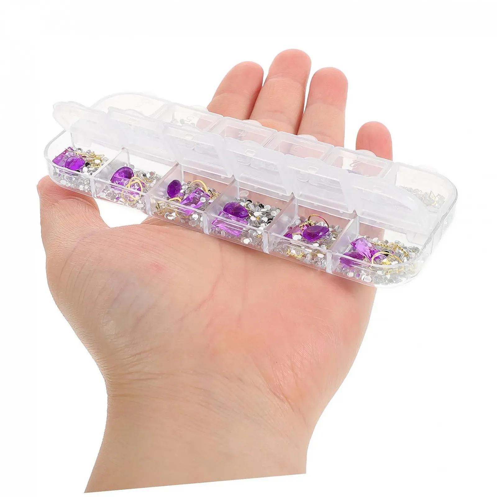 Стрази для манікюру в 6 коробках, 12 відділень, заклепки, скляні стрази для декорування нігтів, фото №3