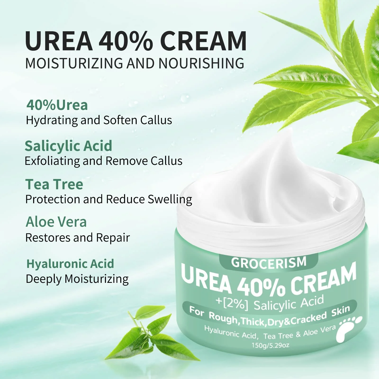 Крем Urea Cream 40% с гиалуроновой кислотой и чайным деревом 150 г, фото №3
