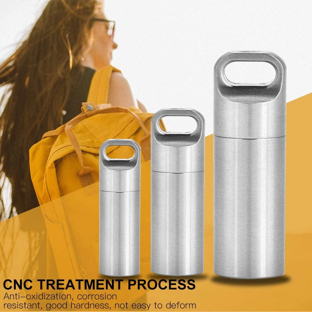 Держатель для таблеток-брелок, бутылка для выживания, водонепроницаемый контейнер для лекарств из нержавеющей стали для кемпинга (M), фото №2