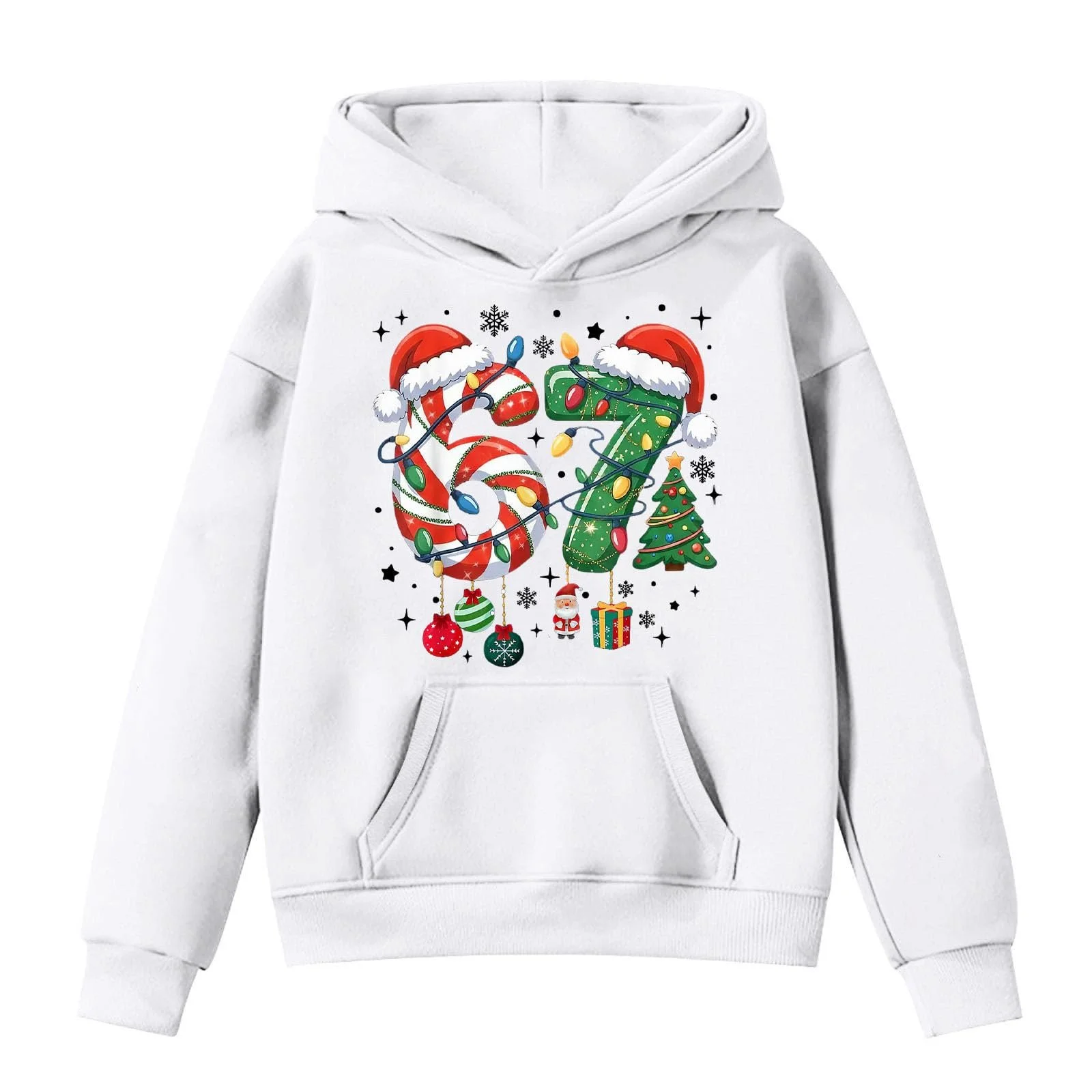 Худи для девочки с цифровым принтом, длинными рукавами и передним карманом, теплый флисовый верх для осени и зимы, фото №1