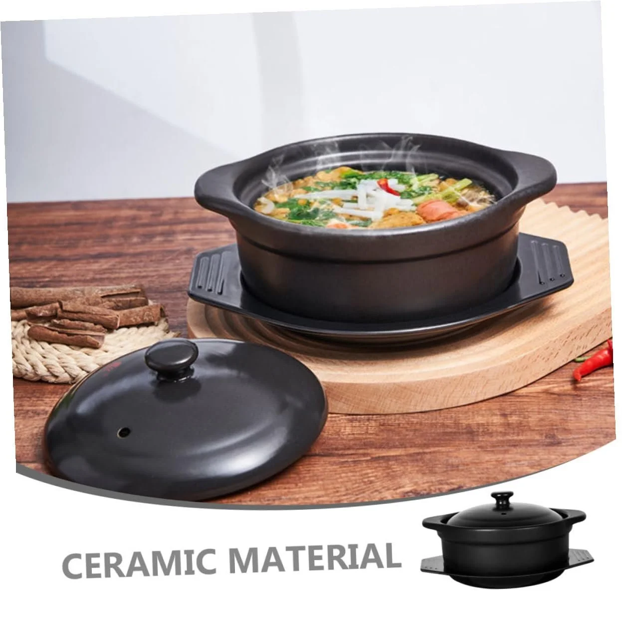 Горщик для запікання керамічний з кришкою та підставкою термостійкий, фото №4