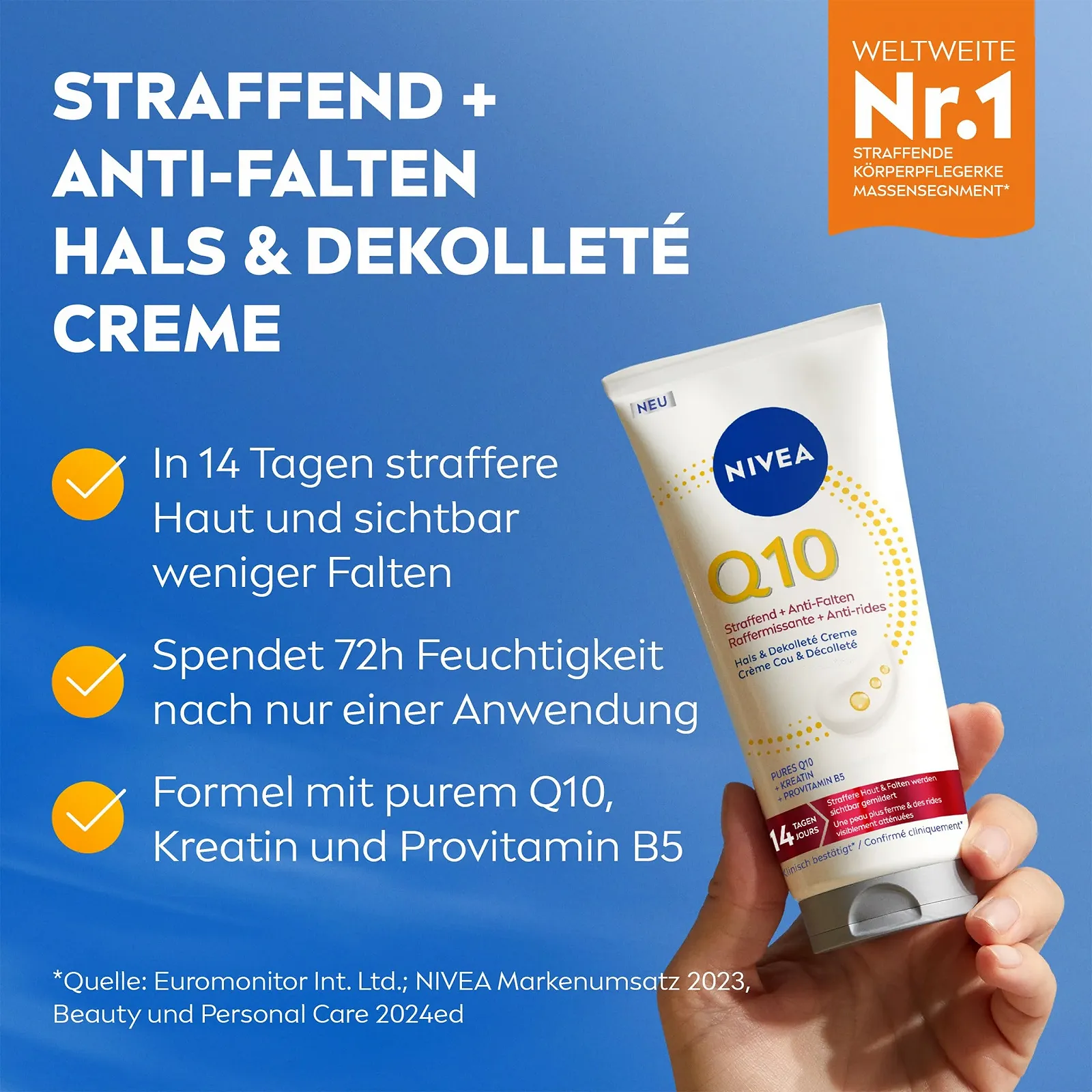 Крем для тіла NIVEA Q10 Firming + Anti-Wrinkle для шиї та зони декольте, живильний лосьйон для тіла з чистим Q10, 200 мл, фото №2