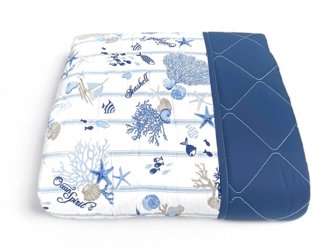Текстильне покривало з бантом Tex family, море, корали та мушлі зі смугастою основою, двоспальне, фото №5