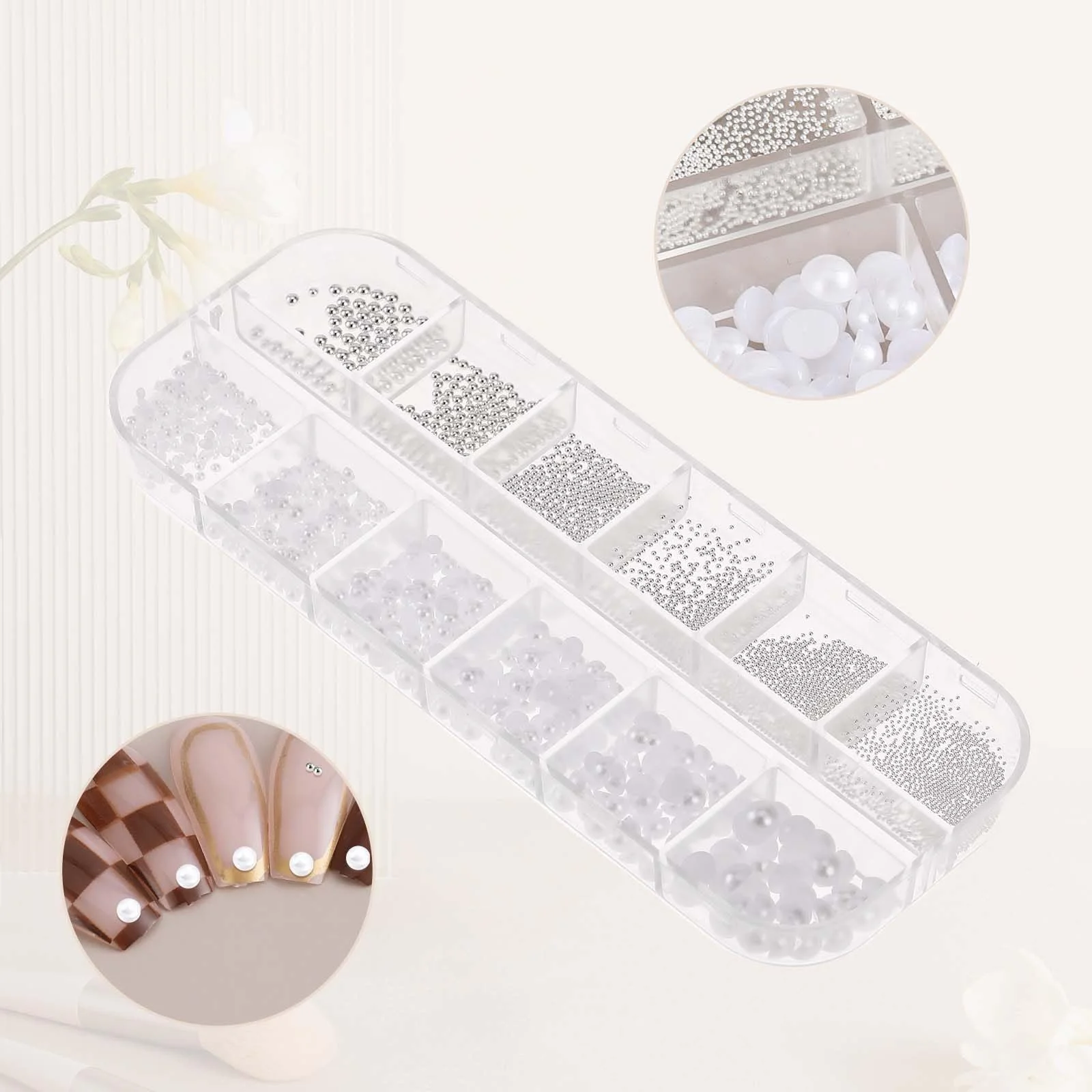 Бісер асорті розмірів, білий, 3D підвіски для нігтів, фото №3