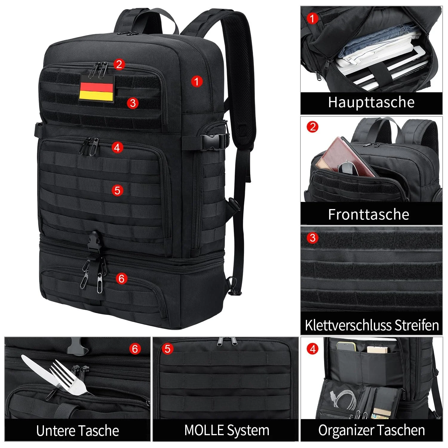 Рюкзак для ноутбука BERTASCHE 2-в-1 с сумкой-холодильником Tactical Black, фото №3