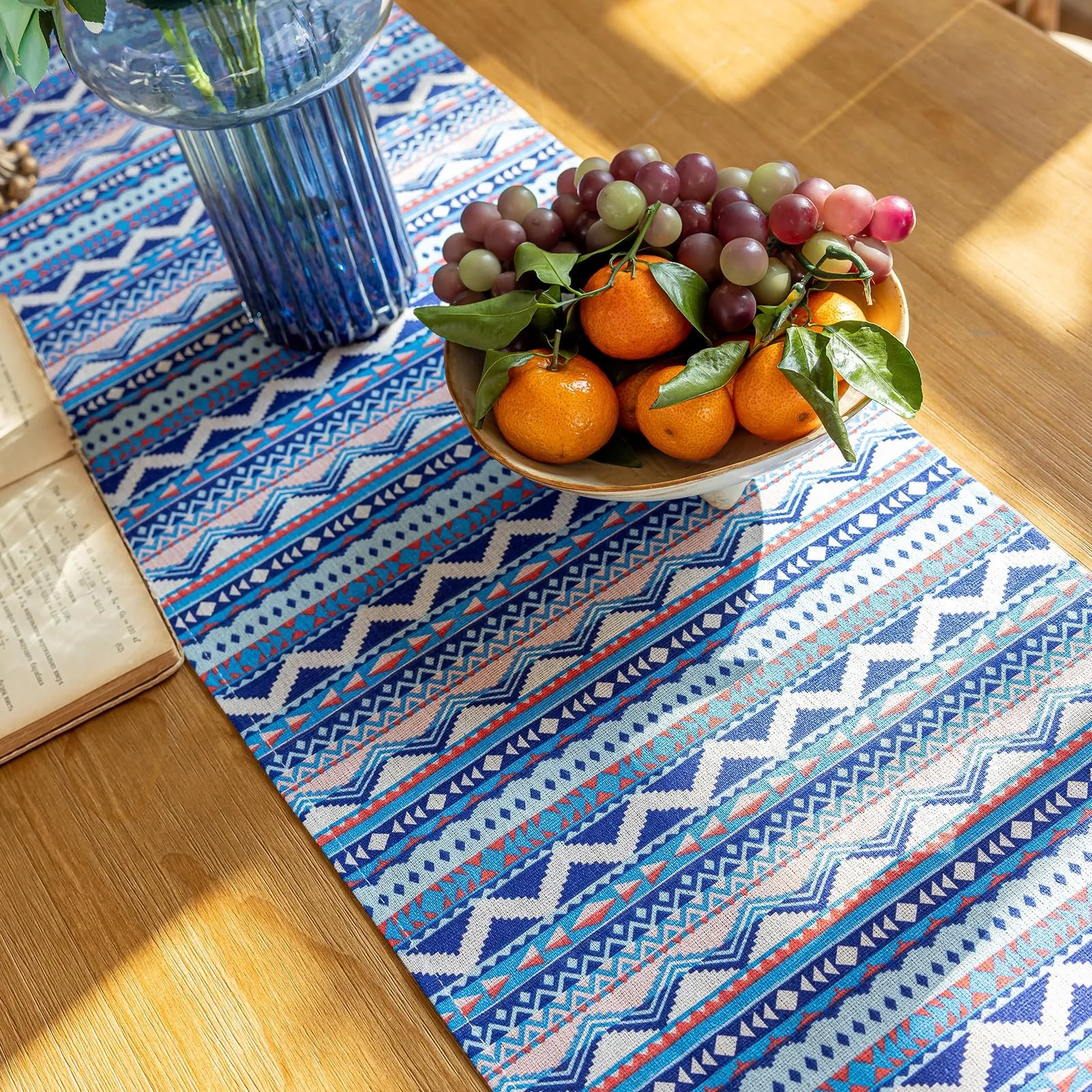 Столова доріжка Boho 180 x 30 см що миється Геометрія з китицями Блакитна, фото №5 Столова доріжка Boho 180 x 30 см що миється Геометрія з китицями Блакитна, фото №5