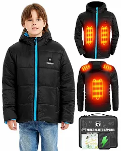 Дитяча куртка з підігрівом CYCYHEAT з Power Bank 10000 mAh 7.4 V для хлопчиків, зимова з капюшоном та підігрівом - Фото 1