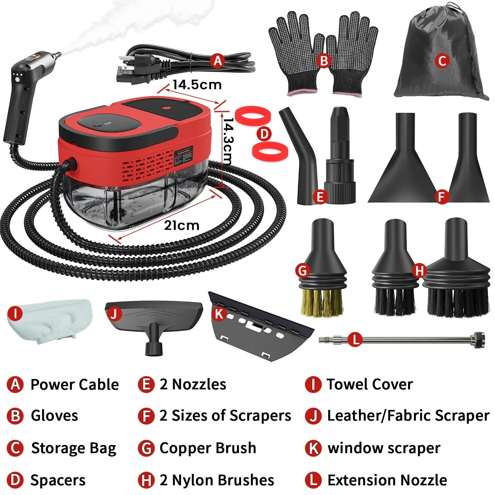Ручний пароочисник 2500 Вт 1,6 л 3 бар 16 аксесуарів компактний, фото №2 Ручний пароочисник 2500 Вт 1,6 л 3 бар 16 аксесуарів компактний, фото №2
