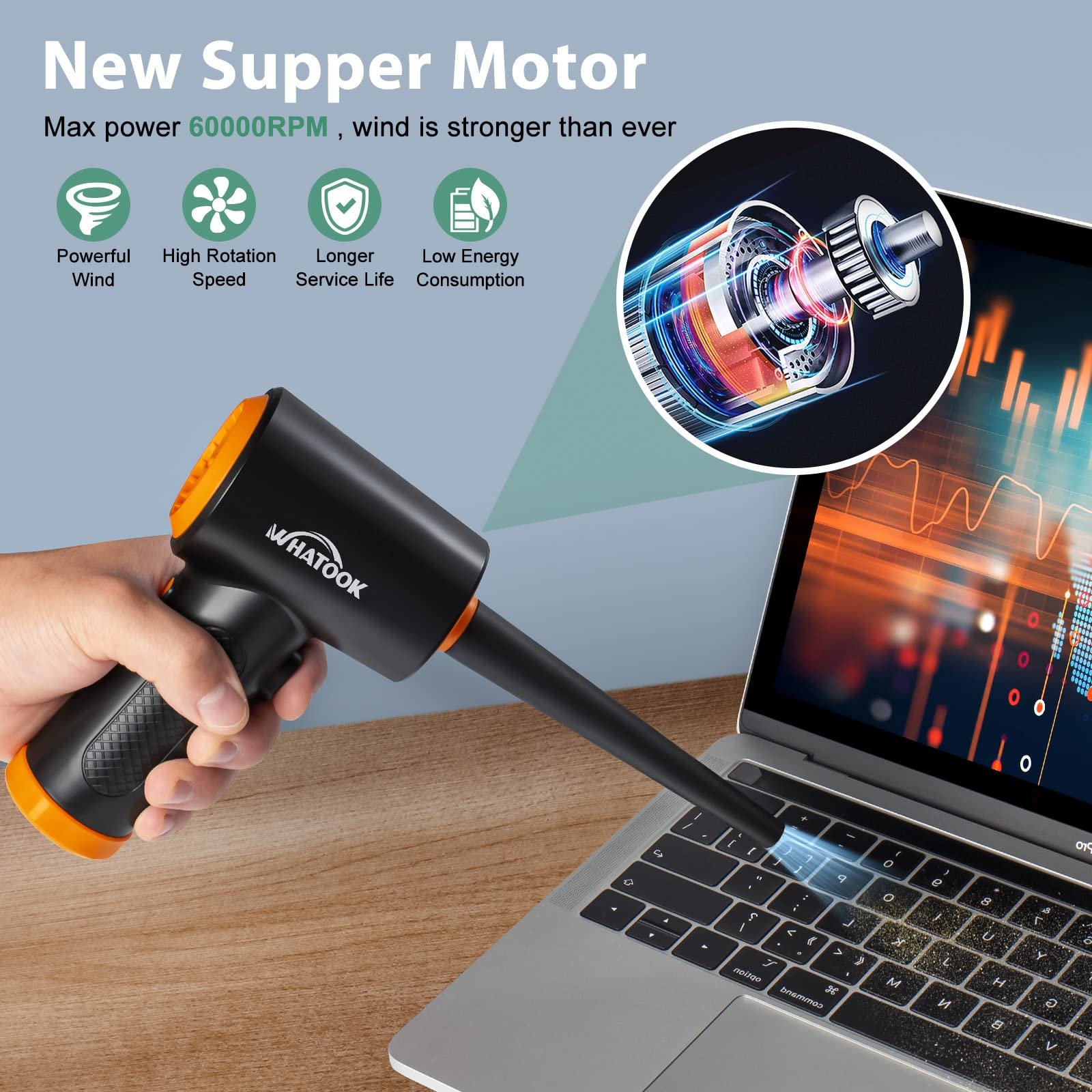 Электрический воздуходувка 3-Speed 60,000 rpm LED Light Rechargeable, фото №7